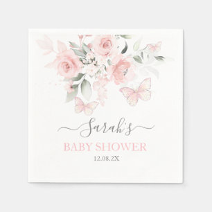 Serviette En Papier Naples florales de papillon rose