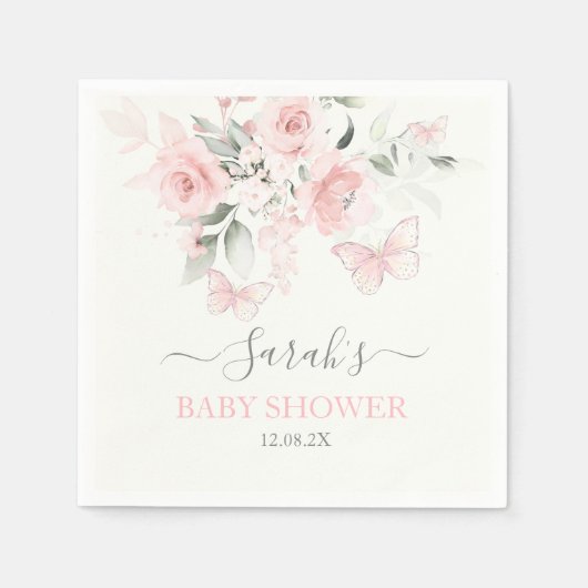 Serviette En Papier Naples florales de papillon rose (Devant)
