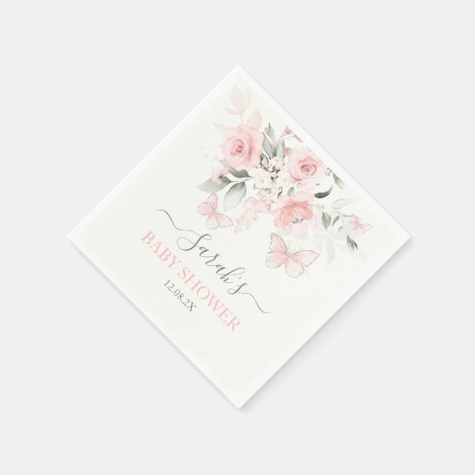 Serviette En Papier Naples florales de papillon rose (Coin)