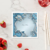 Serviette En Papier Naples Florales Ornées Bleues (En situation)