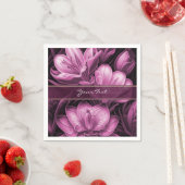 Serviette En Papier Naples florales rose magenta (En situation)