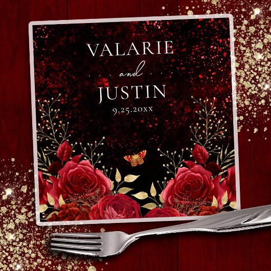 Serviette En Papier Naples gothiques rouge or noir Mariage Floral