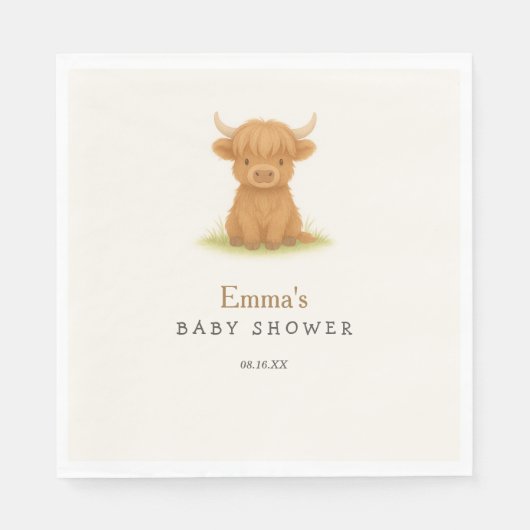 Serviette En Papier Naples Highland Cow Baby shower (Devant)