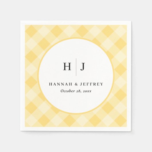 Serviette En Papier Naples jaune Pastel En vichy Mariage (Devant)