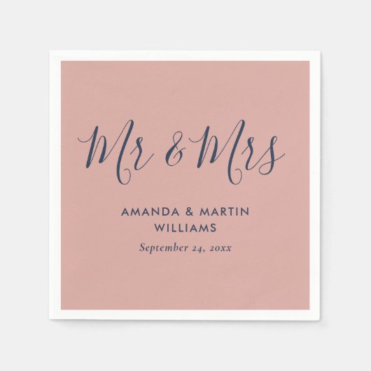 Serviette En Papier Naples Mariage bleu et blanc de la marine moderne (Devant)