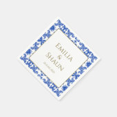 Serviette En Papier Naples Mariage bleu et blanc italien (Coin)