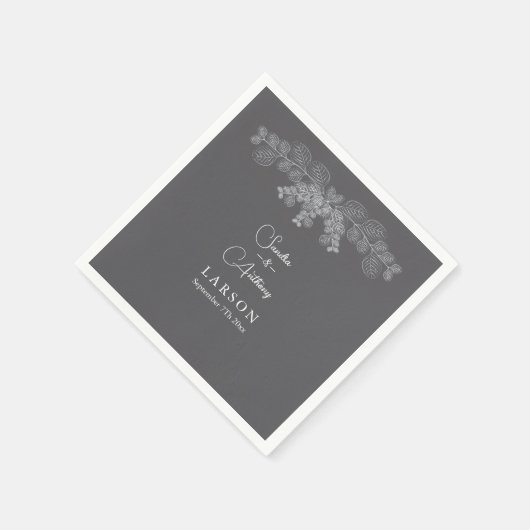 Serviette En Papier Naples Mariage simple Gris Art Eucalyptus (Coin)