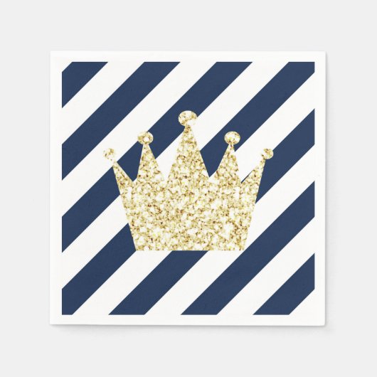 Serviette En Papier Naples Marine et Gold Prince Crown (Devant)