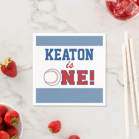 Serviette En Papier Naples personnalisées de base-ball premier anniver (En situation)