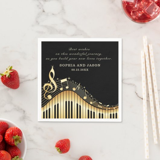 Serviette En Papier Naples Piano Or et Noir (En situation)