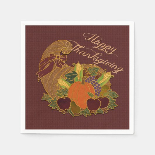Serviette En Papier Naples Red Cornucopia Thanksgiving (Devant)