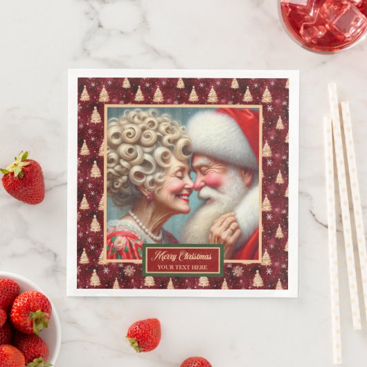 Serviette En Papier Naples Santa Claus Rouge Or Vert Noël Thème (En situation)