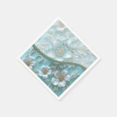 Serviette En Papier Naples turquoises de fleurs blanches (Coin)