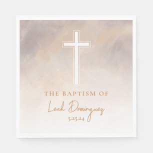 Serviette En Papier Naples violettes de baptême catholique neutre