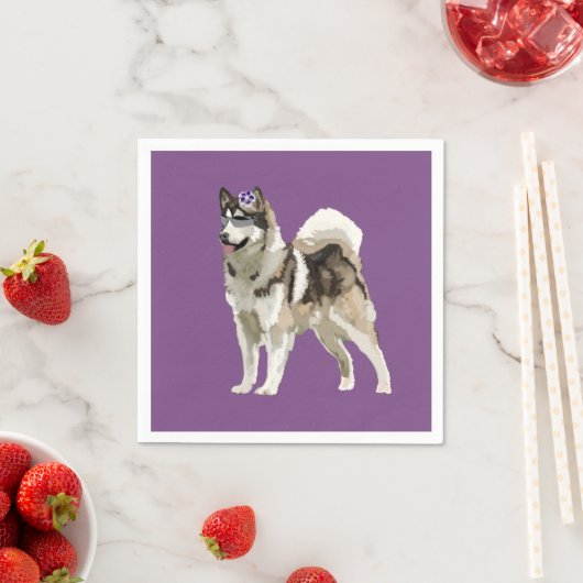 Serviette En Papier Naples violettes Husky Flower (En situation)