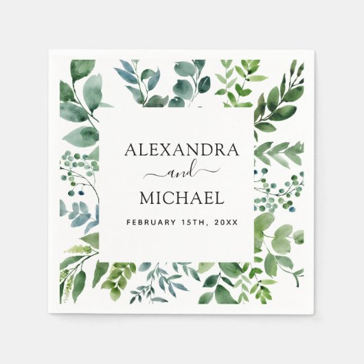 Serviette En Papier Nappe de mariage à l'aquarelle de verdure botaniqu (Devant)