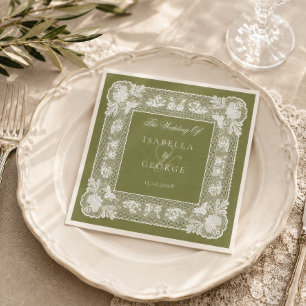 Serviette En Papier Nappe en dentelle verte olive mariage moderne vint