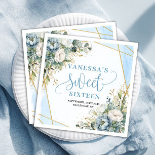 Serviette En Papier Nappes Fleuries Bleues Stylées pour Sweet 16