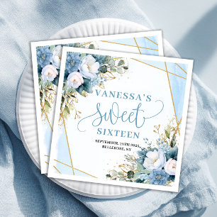 Serviette En Papier Nappes Modernes Sweet Sixteen Bleu Or Eucalyptus