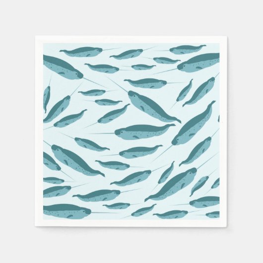Serviette En Papier Narwhal dans le Motif de l'océan bleu (Devant)