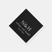 Serviette En Papier Natasha Black Monogramme Mariage moderne (Coin)