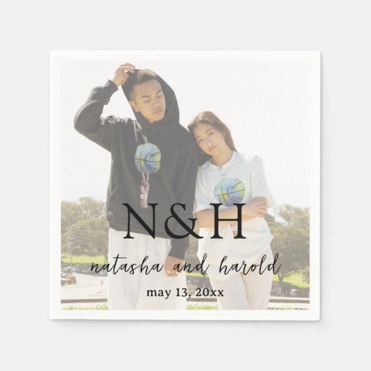Serviette En Papier Natasha Photo Monogramme Mariage moderne (Devant)
