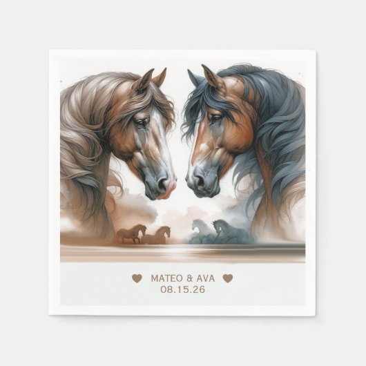 Serviette En Papier Nature Beau Cheval Brown Papier Mariage Napkin (Devant)