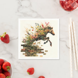 Serviette En Papier Nature Botanique Cheval Floral Jumping