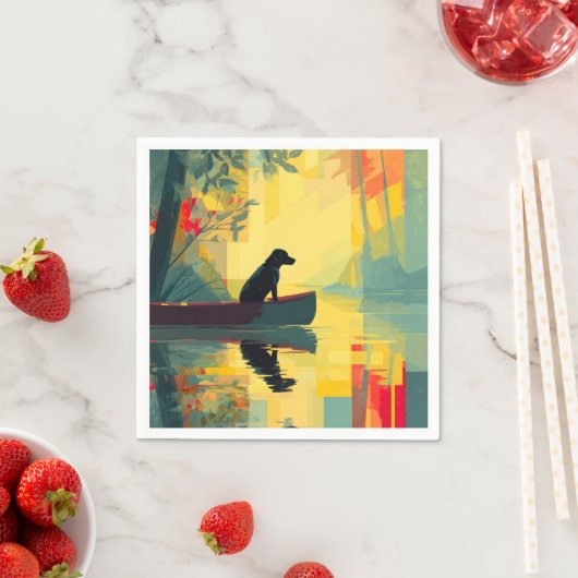 Serviette En Papier Nature Minimalist Black Labrador Canoe (En situation)