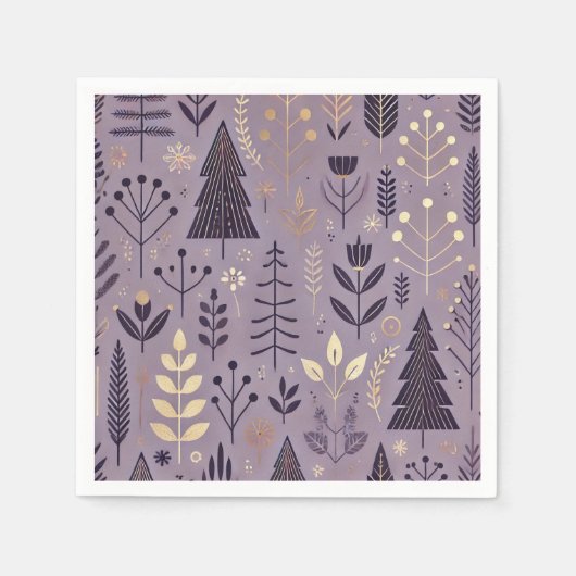 Serviette En Papier Nature scandinave dans la découpage violet et or (Devant)
