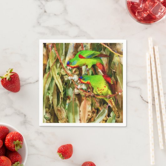 Serviette En Papier Nature tropicale Parrots Oiseaux verts (En situation)