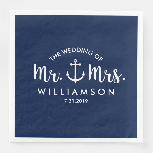 Serviette En Papier Nautical Beach Wedding Marine Ancre bleue Custom (Devant)
