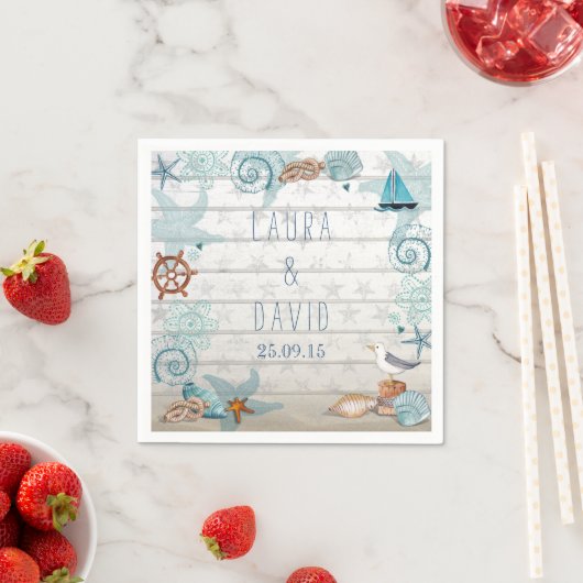 Serviette En Papier Nautical Beach Wedding Papier Napkins (En situation)