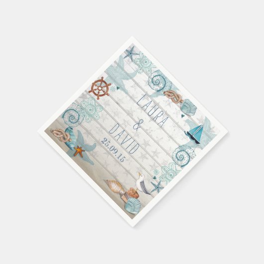 Serviette En Papier Nautical Beach Wedding Papier Napkins (Coin)
