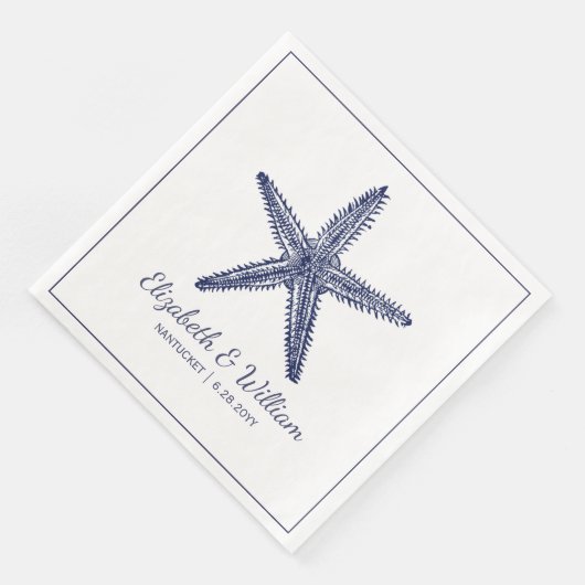 Serviette En Papier Nautical Beach Wedding Rustic Navy Blue Starfish (Coin)