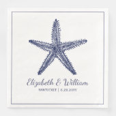 Serviette En Papier Nautical Beach Wedding Rustic Navy Blue Starfish (Devant)