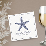 Serviette En Papier Nautical Beach Wedding Rustic Navy Blue Starfish<br><div class="desc">La serviette de cocktail parfaite pour compléter votre mariage à thème nautique. Design présente une illustration vintage de poisson étoilé en bleu marine avec deux lignes de texte personnalisé ci-dessous - Ajouter le nom de la mariée et du marié, l'emplacement et la date du mariage. Simple, classique et élégant. Idéal...</div>