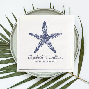 Serviette En Papier Nautical Beach Wedding Rustic Navy Blue Starfish