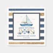 Serviette En Papier Nautical Blue Boat Ahoy C'est Twin Boys Baby showe (Devant)