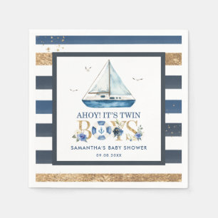 Serviette En Papier Nautical Blue Boat Ahoy C'est Twin Boys Baby showe