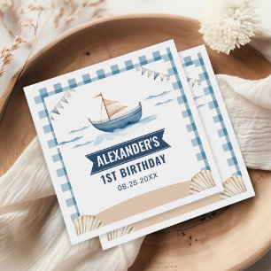 Serviette En Papier Nautical Blue Boy moderne 1er anniversaire