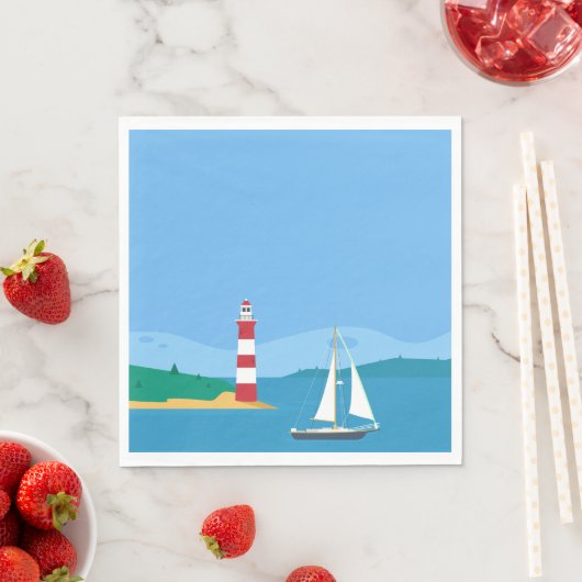 Serviette En Papier Nautical Blue Sailboat & Lighthouse Party (En situation)