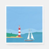 Serviette En Papier Nautical Blue Sailboat & Lighthouse Party (Devant)
