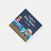 Serviette En Papier Nautical Boy Bear Baby shower rouge et marine (Coin)