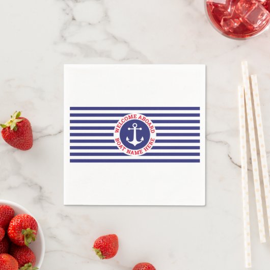 Serviette En Papier Nautical Design with Navy Stripes (En situation)