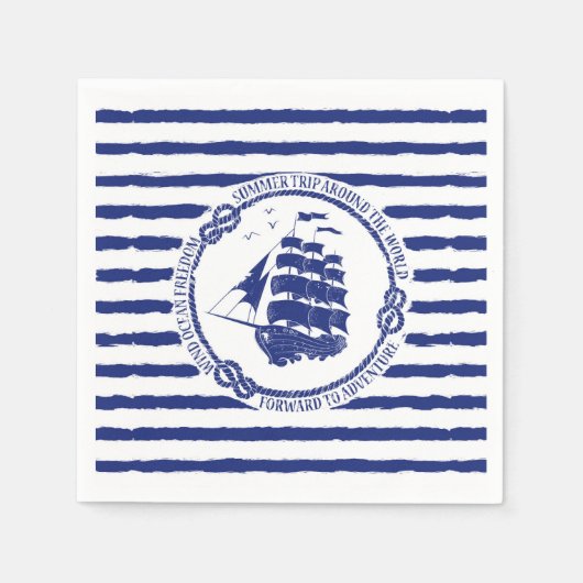 Serviette En Papier Nautical Emblem With Sailing Ship (Devant)