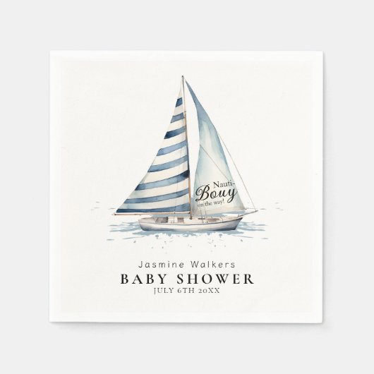 Serviette En Papier Nautical fun "Nauti-Bouy" Sailboat baby shower (Devant)