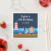 Serviette En Papier Nautical Girl Monkey rose et la marine fête d'anni (En situation)