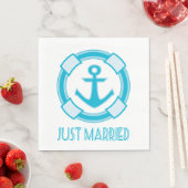 Serviette En Papier Nautical Juste Marié Blue Turqoise Mariage Ancre (En situation)