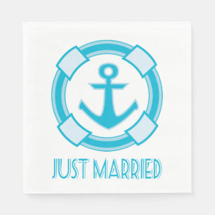 Serviette En Papier Nautical Juste Marié Blue Turqoise Mariage Ancre